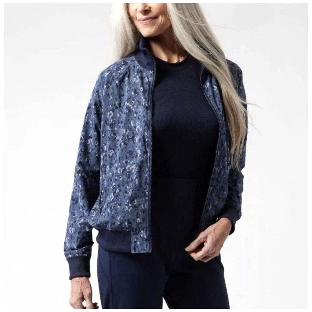 Athleta Jacket XL Womens Brooklyn Bomber Jacket II Blue Camo Full Zip